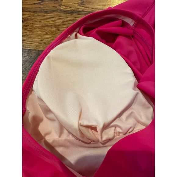 Cupshe Women's Pink Ruffle One Piece Size M Sexy Plunge Minimalist NWT - Picture 7 of 7